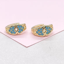 Load image into Gallery viewer, 18k Gold Filled Turquoise Double Heart 15mm Hoop Earrings