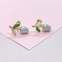 Load image into Gallery viewer, 18k Gold Filled Hand Painted, Tulip stud earring with stems