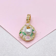 Load image into Gallery viewer, 18k Gold Colorful Handmade Enamel Charms with Faux Pearls and Floral Detail