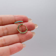 Load image into Gallery viewer, 18k Gold Filled Turquoise Pave 15mm Hoop Earrings