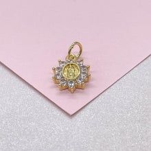 Load image into Gallery viewer, 18k Gold Filled Virgin Mary Charm Crowned with CZ Stones