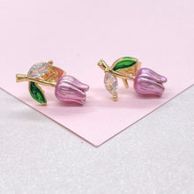 Load image into Gallery viewer, 18k Gold Filled Hand Painted, Tulip stud earring with stems