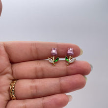 Load image into Gallery viewer, 18k Gold Filled Hand Painted, Tulip stud earring with stems