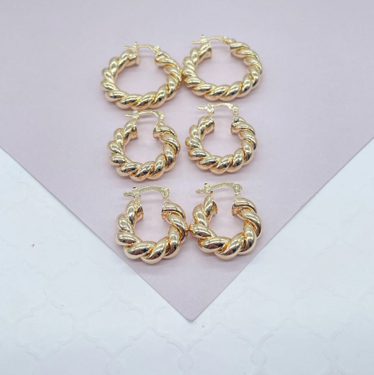 18k Gold Filled Twisted Tube Hoop Earrings Croissant Wholesale Jewelry
