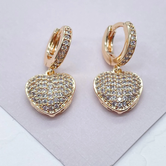 18k Gold Filled Pave heart Earrings