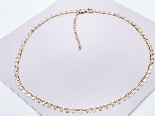 18k Gold Filled Little Heart Choker On a Cuban Link Chain Hypoallergenic Jewelry