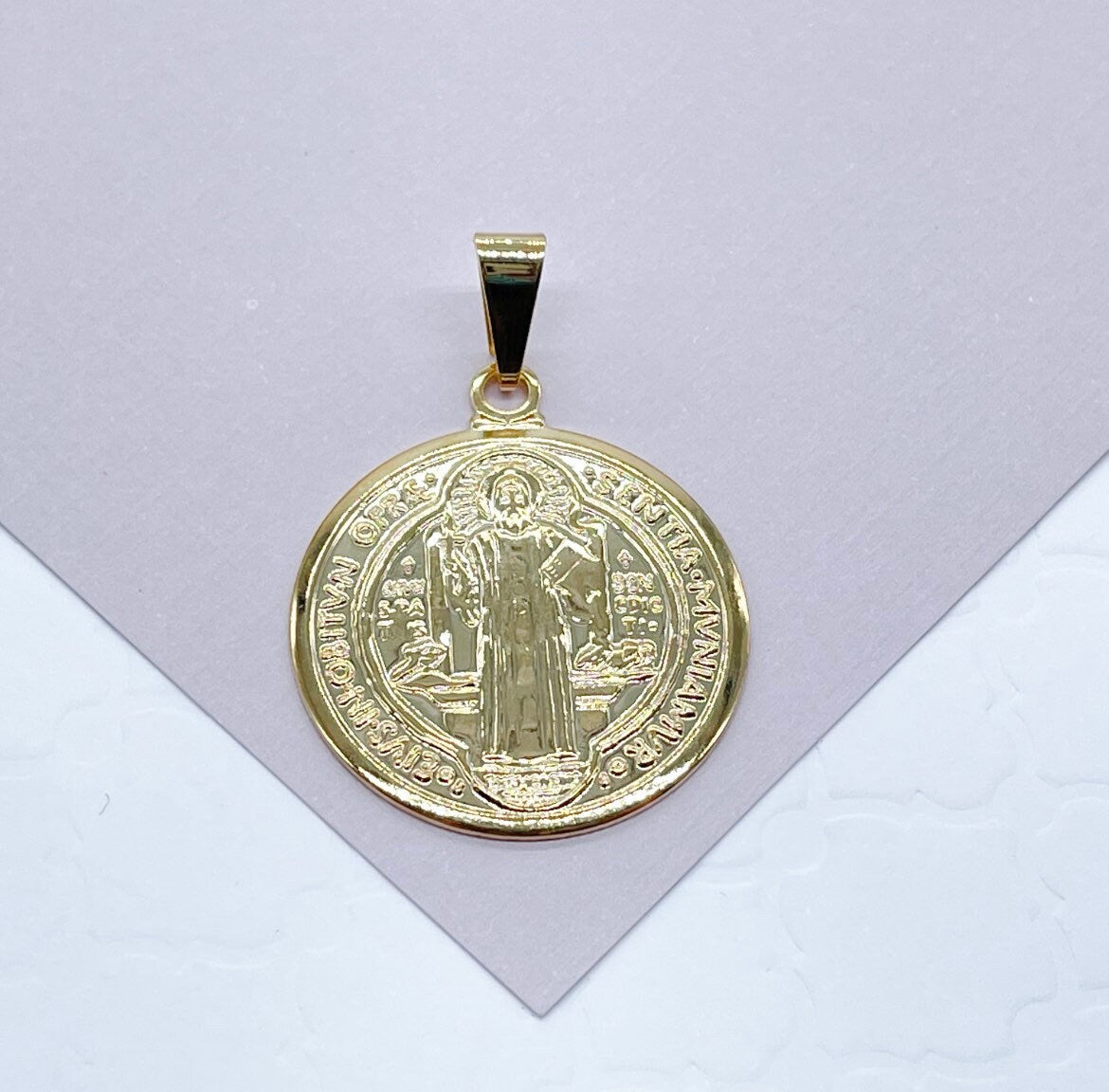 Double Sided 18K Gold Filled Saint Benedict Charm for Wholesale and Jewelry