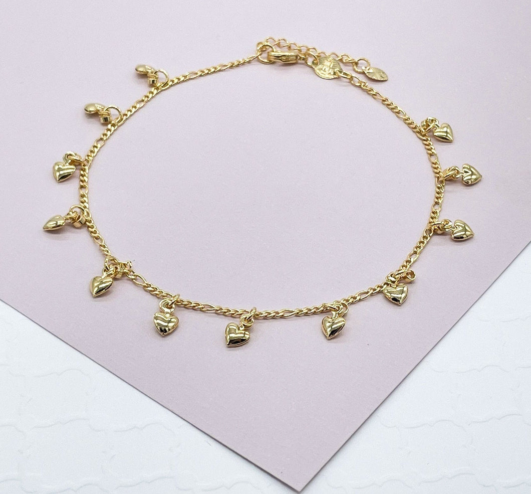 18K Gold Filled Mini Puffy Hearts Charm Anklet For Wholesale And Jewelry