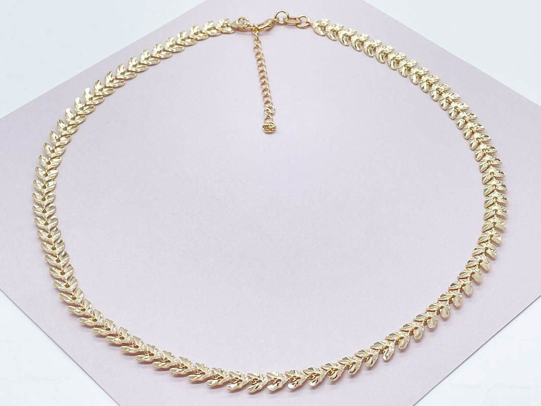 18k Gold Filled Fishtail Choker, Chevron Style Choker Necklace, Fishbone, Gold