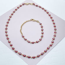Load image into Gallery viewer, 18k Gold Filled Red Color Evil Eye Bracelet And Necklace
