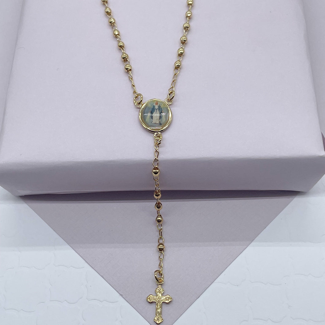 18k Gold Filled Small Balls Fashion Rosary Necklace with Virgin Image Photo,