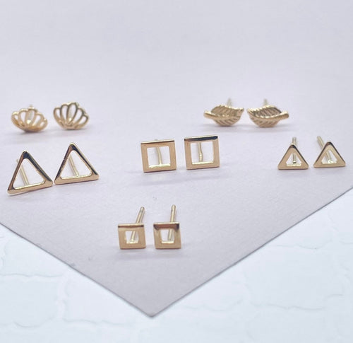 Dainty And Delicate And Minimalist 18k Gold Filled Triangle, Square, Shell, Leaf Mini Stud Earrings Geometric Sea Ocean Marine Jewelry