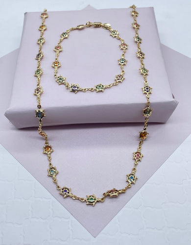 18k Gold Filled Colorful Baby Turtle Jewelry Set