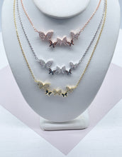 Load image into Gallery viewer, 18k Gold Filled Butterfly Necklaces Featuring Micro Pave Cubic Zirconia Butterflies And Plain Gold Butterfly Jewelry