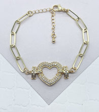 Load image into Gallery viewer, 18k Gold Filled Paper Clip Link Bracelet Featuring Micro Pave Cubic Zirconia