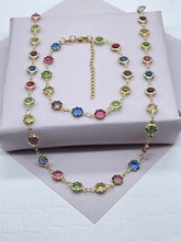 Load image into Gallery viewer, 18k Gold Filled Colorful Festive Jewelry Set With 18” Necklace And Bracelet With Extender Jewelry