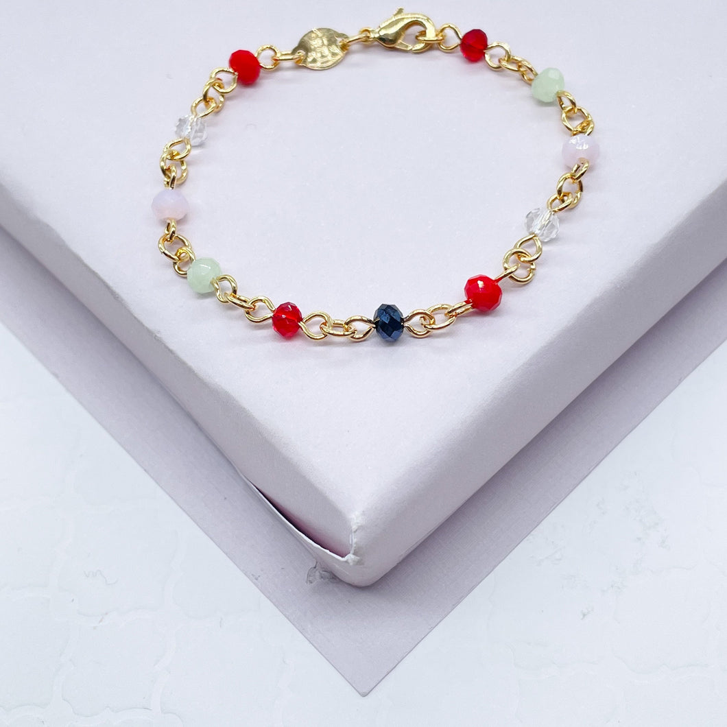 18k Gold Filled Beaded Kids Bracelet With a Variety Of Multi Color Acrylic