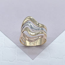 Load image into Gallery viewer, Fine 18k Gold Filled Multiple Fancy Waves Ring, Simple Plain Gold Waves OR Tricolor Waves Ring, Ocean Nautica Jewelry
