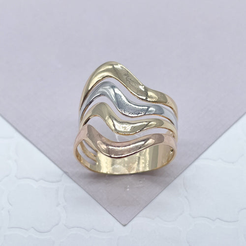Fine 18k Gold Filled Multiple Fancy Waves Ring, Simple Plain Gold Waves OR Tricolor Waves Ring, Ocean Nautica Jewelry