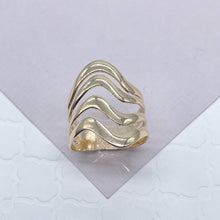 Load image into Gallery viewer, Fine 18k Gold Filled Multiple Fancy Waves Ring, Simple Plain Gold Waves OR Tricolor Waves Ring, Ocean Nautica Jewelry
