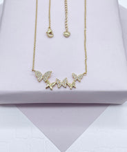 Load image into Gallery viewer, 18k Gold Filled Butterfly Necklaces Featuring Micro Pave Cubic Zirconia Butterflies And Plain Gold Butterfly Jewelry