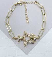 Load image into Gallery viewer, 18k Gold Filled Paper Clip Link Bracelet Featuring Micro Pave Cubic Zirconia