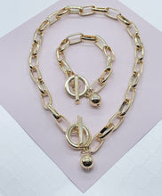 Load image into Gallery viewer, 18k Gold Filled Thick Paper Clip Featuring Chunky Toggle Clasp & Ball Charm