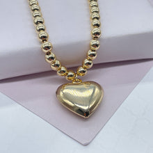 Load image into Gallery viewer, 18k Gold Filled 6mm Bead Necklace with a Puffy Heart Charm attached
