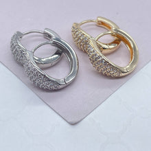 Load image into Gallery viewer, 18k Gold Filled Small Leaf Shape Micro Pavê Zirconia Clicker Hoop Earrings