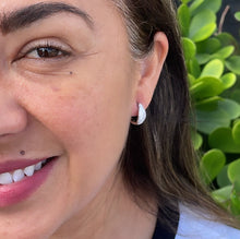 Load image into Gallery viewer, 18k Gold Filled Small Leaf Shape Micro Pavê Zirconia Clicker Hoop Earrings