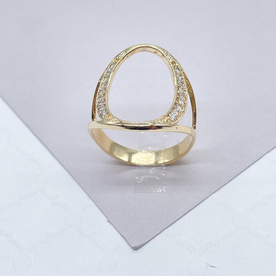 18k Gold Filled Oval Ring Surrounded with Micro Pave Zirconia Stones Wholesale Jewelry Supplies