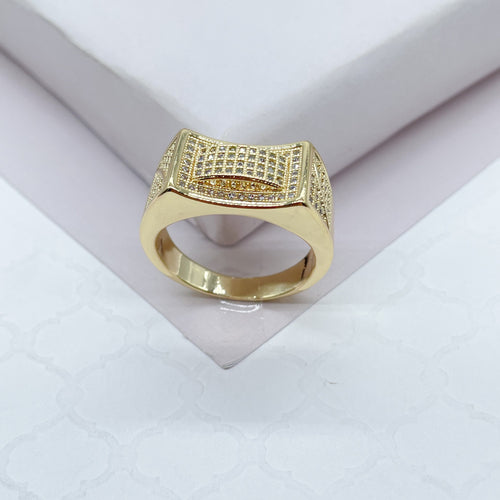 18k Gold Filled 3D Geometric Ring With Pave Zircon Stones