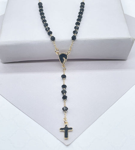 18k Gold Filled Black Beaded Rosary