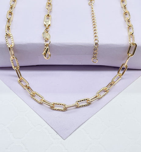 18k Gold Filled Paper Clip Chain with Layered Score Patterns