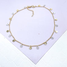 Load image into Gallery viewer, 18k Gold Filled Figaro Chain Anklet With Plain Discs And CZ Stones