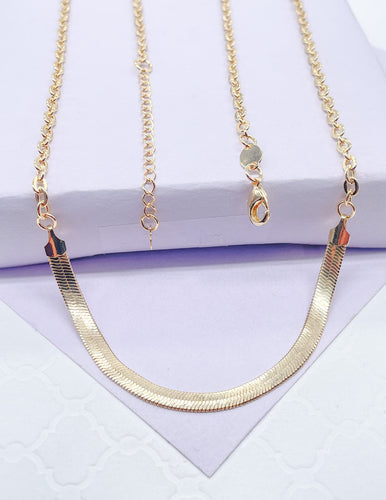 18k Gold Filled Curb Link Necklace With Herring Bone Center Piece