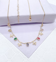 Load image into Gallery viewer, 18k Gold Filled Dainty Box Chain Choker With Colorful CZ and Flower Charms
