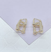 Load image into Gallery viewer, 18k Gold Filled Dangling U Bone Link Earring With CZ Pave Link