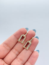 Load image into Gallery viewer, 18k Gold Filled Dangling U Bone Link Earring With CZ Pave Link