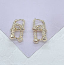 Load image into Gallery viewer, 18k Gold Filled Dangling U Bone Link Earring With CZ Pave Link