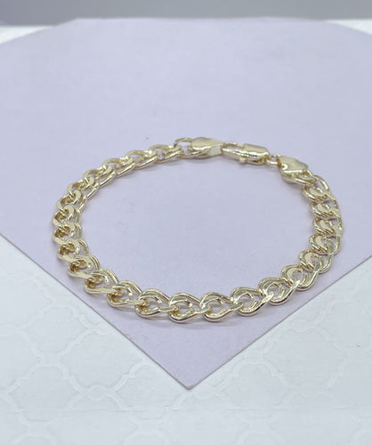 18k Gold Filled Flat Wave Linked Chain Bracelet