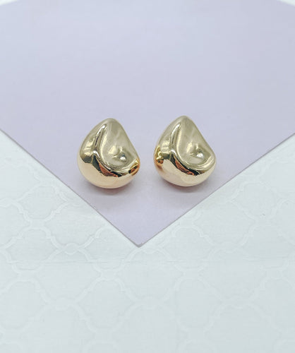 18k Gold Filled Smooth Irregular Stone Shaped Stud Statment Earring, Studs Earring, Unique Earrings