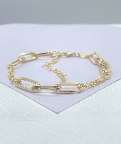 18k Gold Filled Thin Long Smooth Paper Clip Link pattern with Rolo Chain