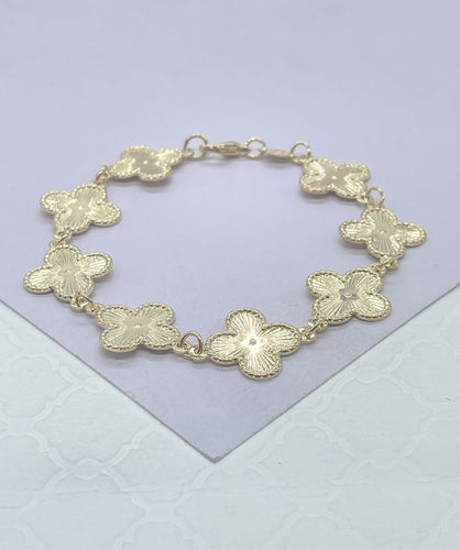 18k Gold Filled Sunburst Flower Charm Link Bracelet