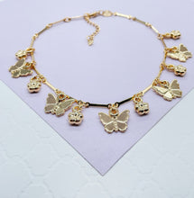 Load image into Gallery viewer, 18k Gold Filled Dainty Link Ankle With Butterfly and Four Leaf Clover Charms
