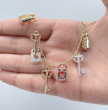 Load image into Gallery viewer, 18k Gold Filled Tri-Color Lock &amp; Key Charms Anklet
