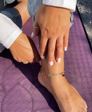 Load image into Gallery viewer, 18k Gold Filled 4mm Figaro Link Charm Anklet Featuring Hamsa, Simulated
