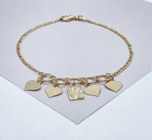 Load image into Gallery viewer, 18k Gold Filled Figaro Anklet With Plain Heart Charms &amp; Love Charm
