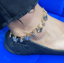 Load image into Gallery viewer, 18k Gold Filled Dainty Link Ankle With Butterfly and Four Leaf Clover Charms
