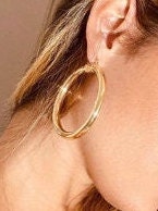 Load image into Gallery viewer, Large 18k Gold Filled Plain Hoop Earrings 2 inches or 50mm Diameter Selena Inspired Hoops
